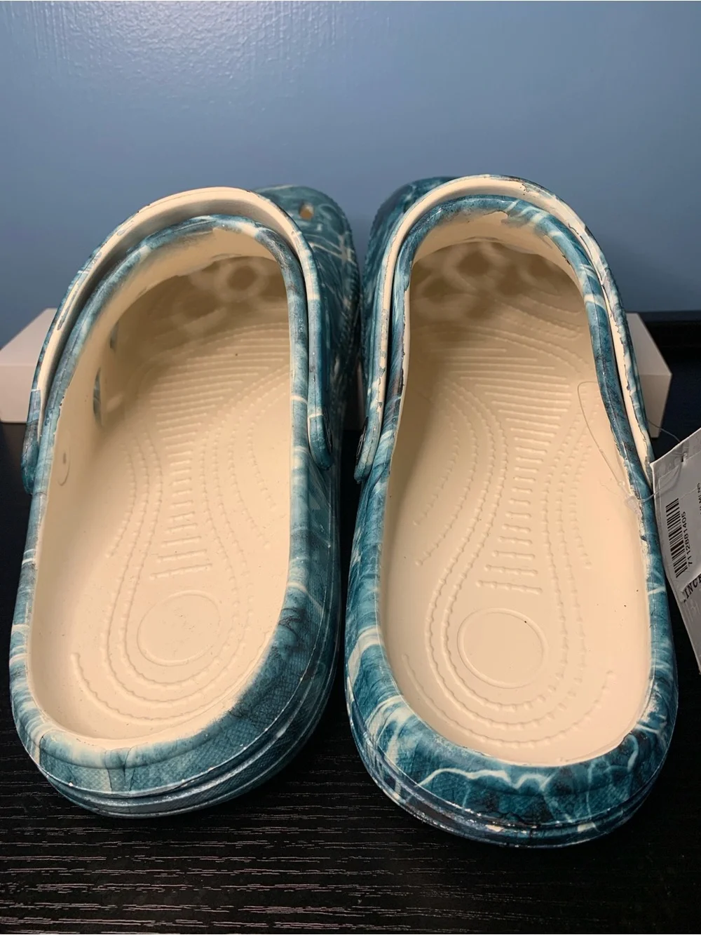 PhatFarm Water-Print Slip-On Clogs Sandals in Teal Blue